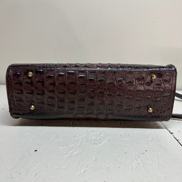 Brahmin Kaitlin Croc Embossed Leather Pecan Brown Satchel Handbag Top Handle Bag